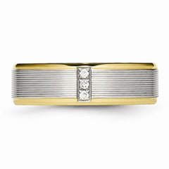 Stainless Steel CZ Wedding Band with Gold Tone Polished Finish