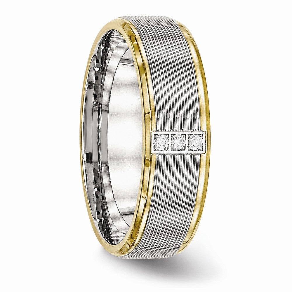 Stainless Steel Polished Yellow IP CZ Grooved  Comfort Back Ring