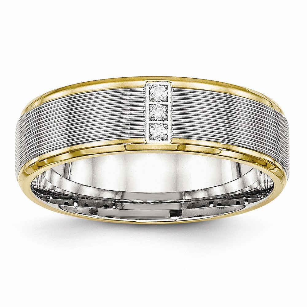 Stainless Steel CZ Wedding Band with Gold Tone Polished Finish