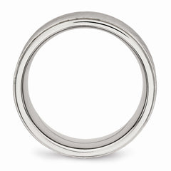 Stainless Steel Wedding Band with Brushed Center and Ridged Edge