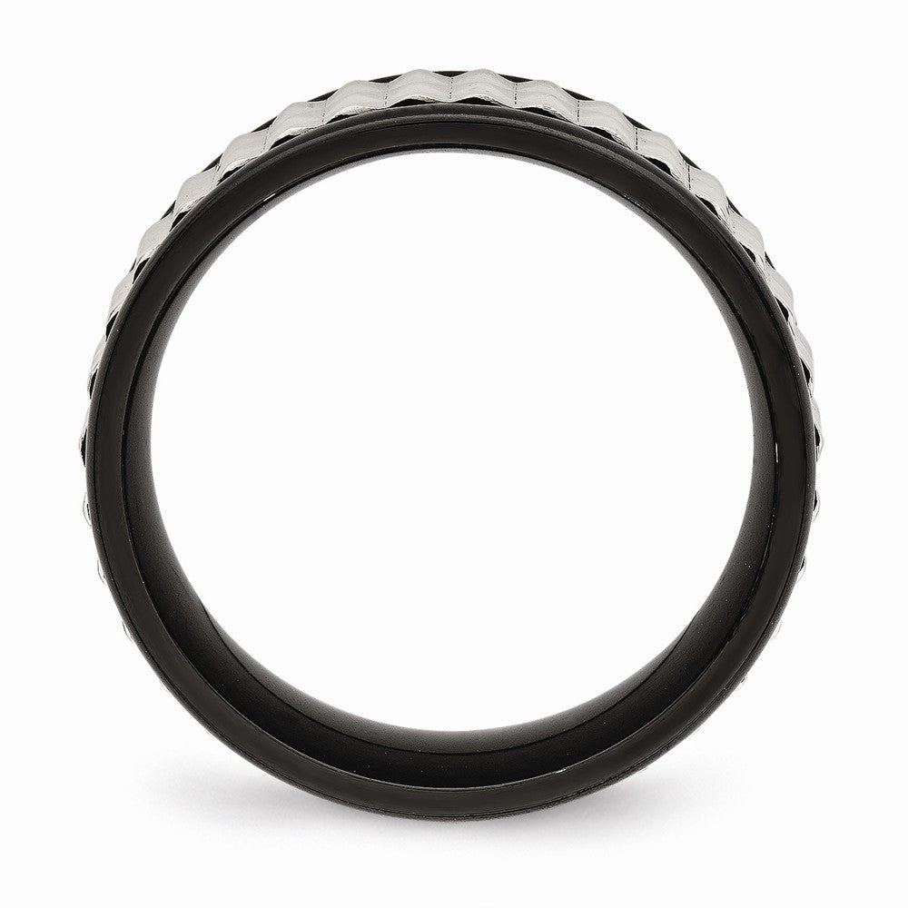 Stainless Steel Polished Black IP Textured Ring