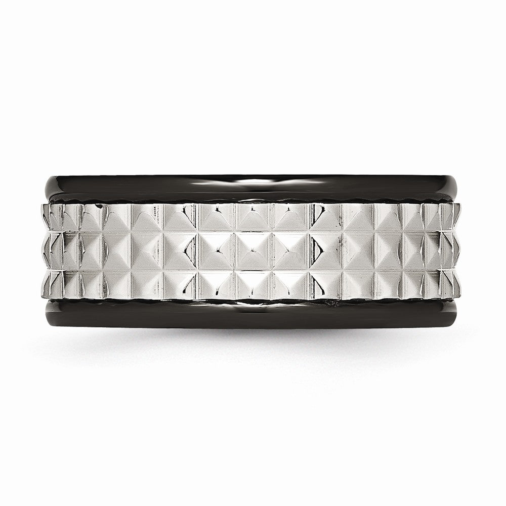 Stainless Steel Polished Black IP Textured Ring