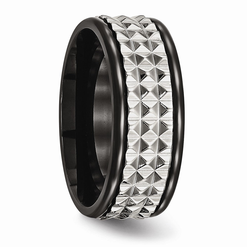 Stainless Steel Black IP Wedding Band with Polished Textured Finish