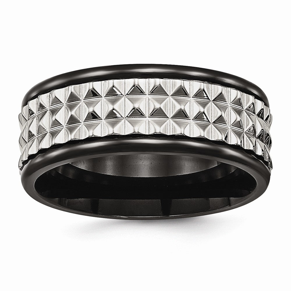 Stainless Steel Black IP Wedding Band with Polished Textured Finish