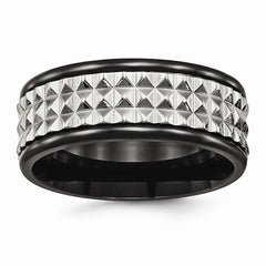 Stainless Steel Polished Black IP Textured Ring