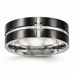 Stainless Steel Black IP-Plated Grooved CZ Comfort Wedding Band