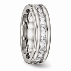 Stainless Steel Wedding Band with Polished Finish and CZ Elegance