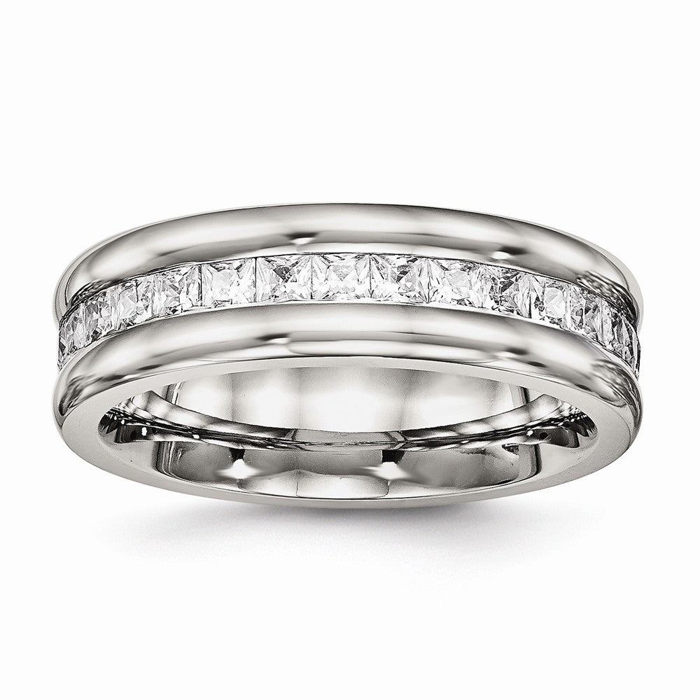 Stainless Steel Wedding Band with Polished Finish and CZ Elegance