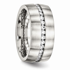 Stainless Steel Brushed and Polished CZ Ring