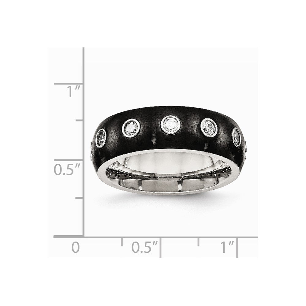 Stainless Steel Brushed and Polished Black IP CZ Half Round Ring