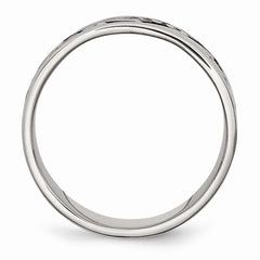 Stainless Steel 8mm Ridged Edge Engravable Wedding Band Antiqued Elegance