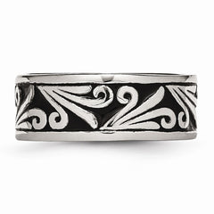 Stainless Steel Fancy Design Antiqued 8mm Ridged Edge Band