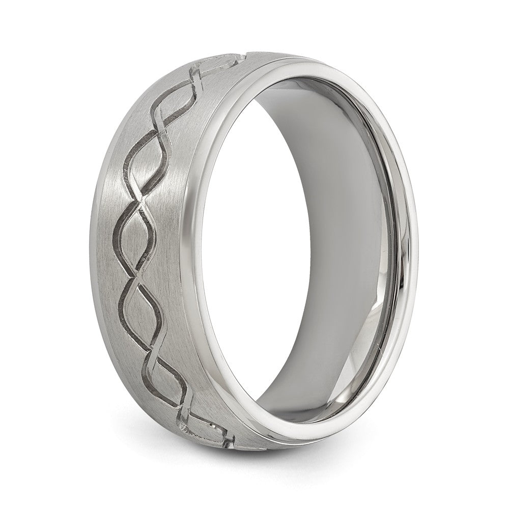 Stainless Steel Fancy Design Antiqued 8mm Ridged Edge Band