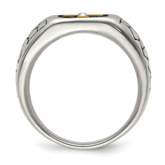 Stainless Steel Antiqued and Polished Yellow IP-plated with Crystal Cross Ring