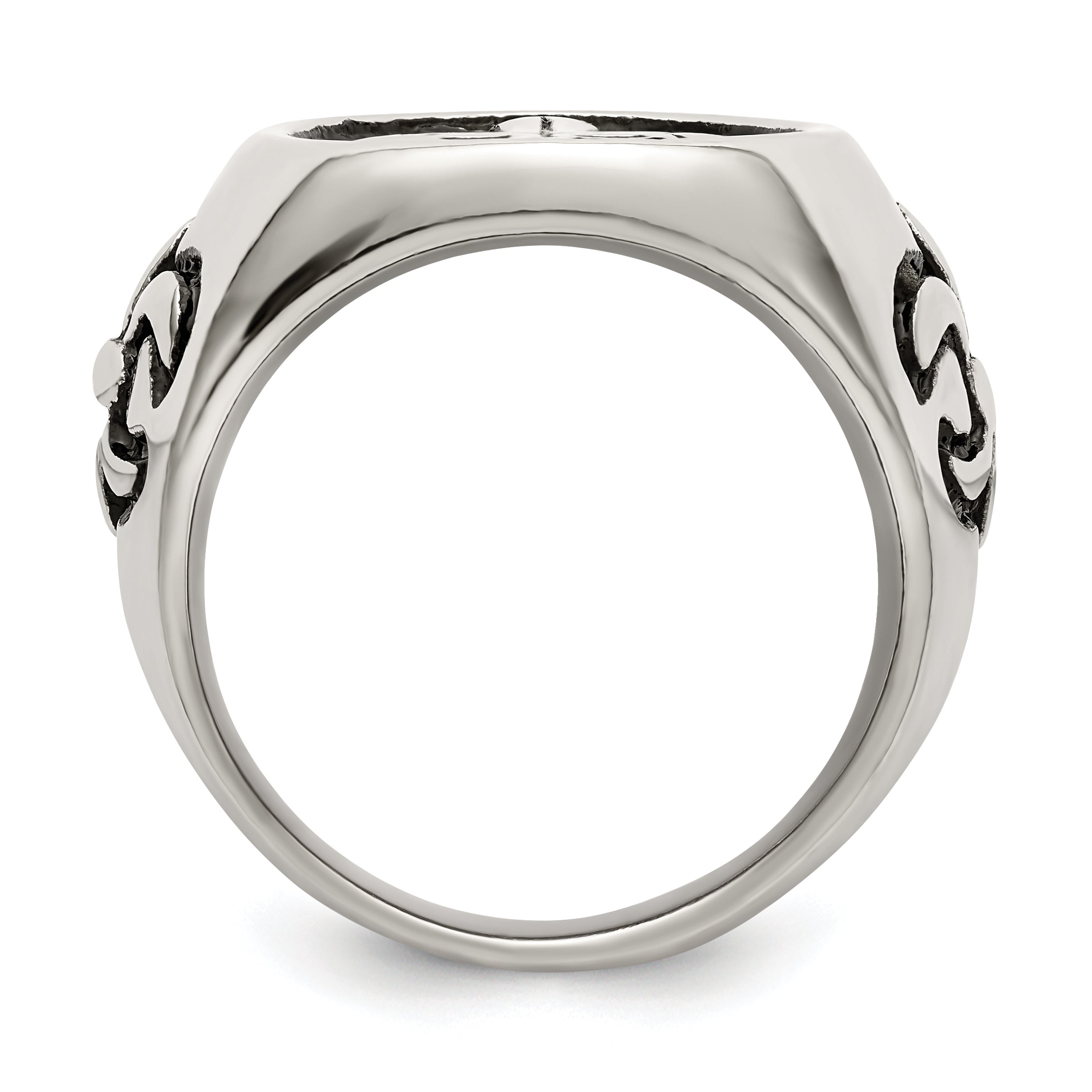 Stainless Steel Antiqued and Polished Fleur de Lis Cross Ring