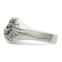 Stainless Steel Antiqued and Polished Lion Head Ring