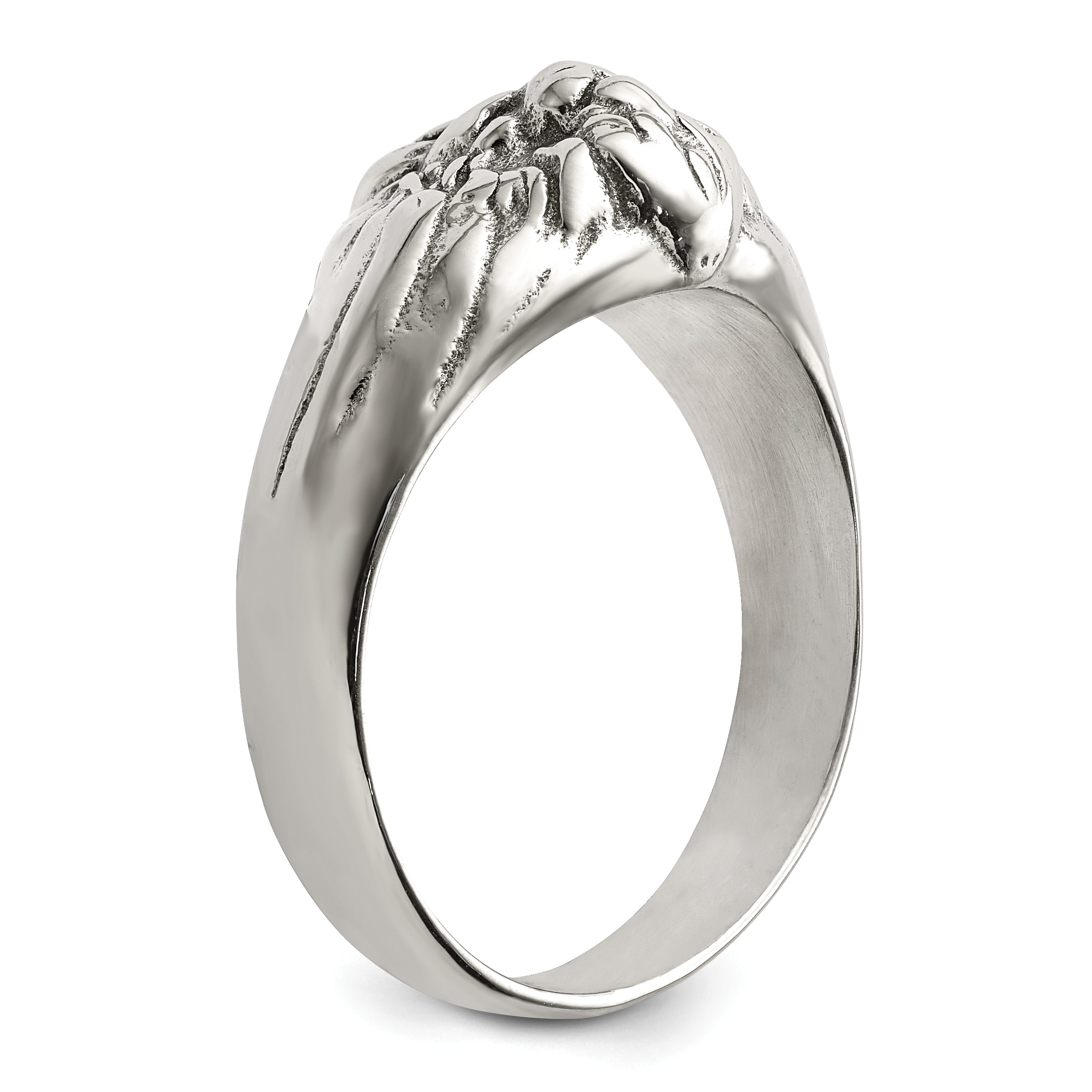 Stainless Steel Antiqued and Polished Lion Head Ring