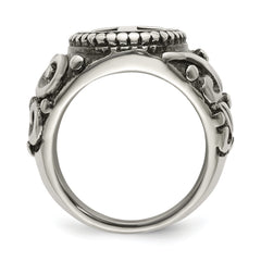 Stainless Steel Antiqued and Polished Cross Ring