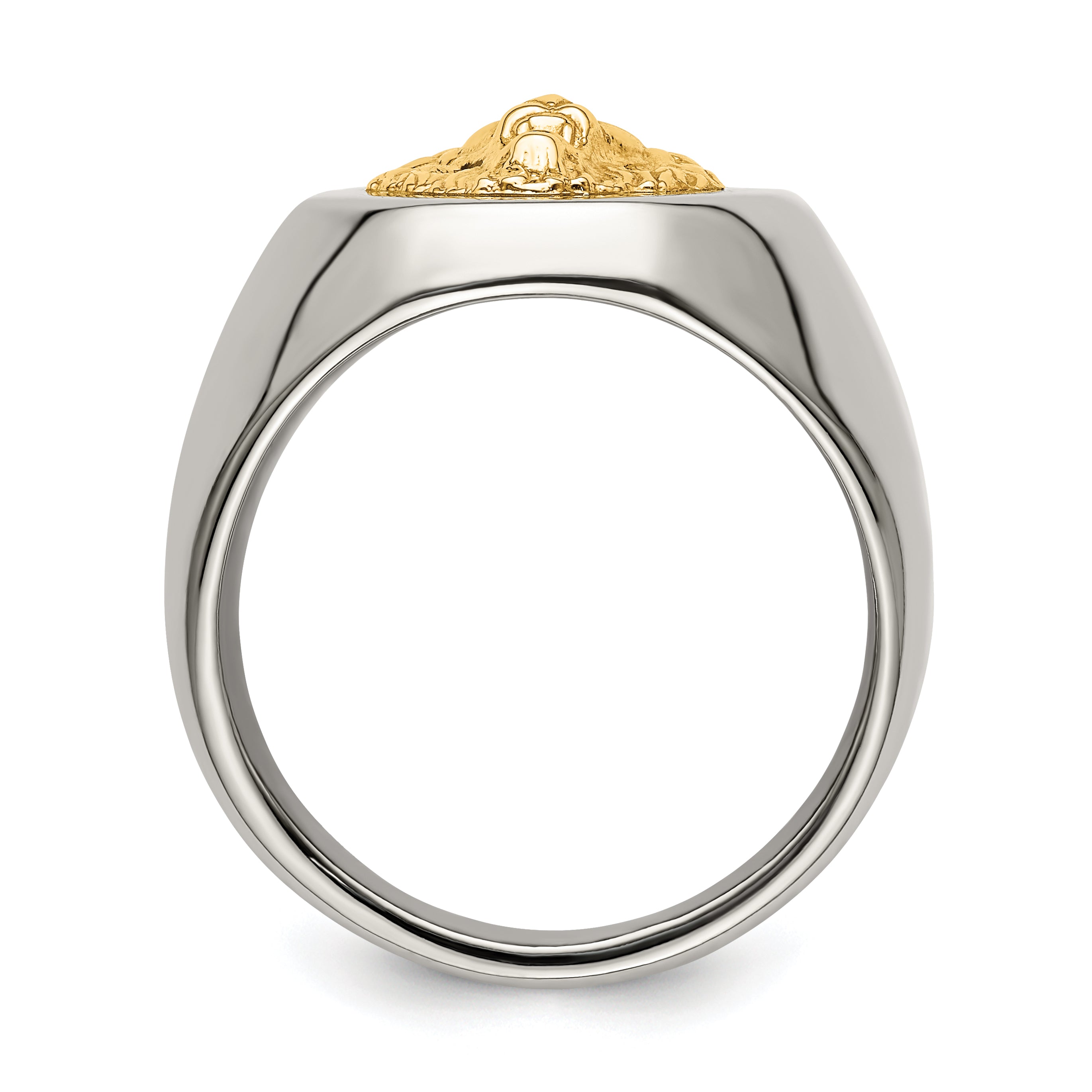 Stainless Steel with 14k Gold Accent Polished Lion Head Ring