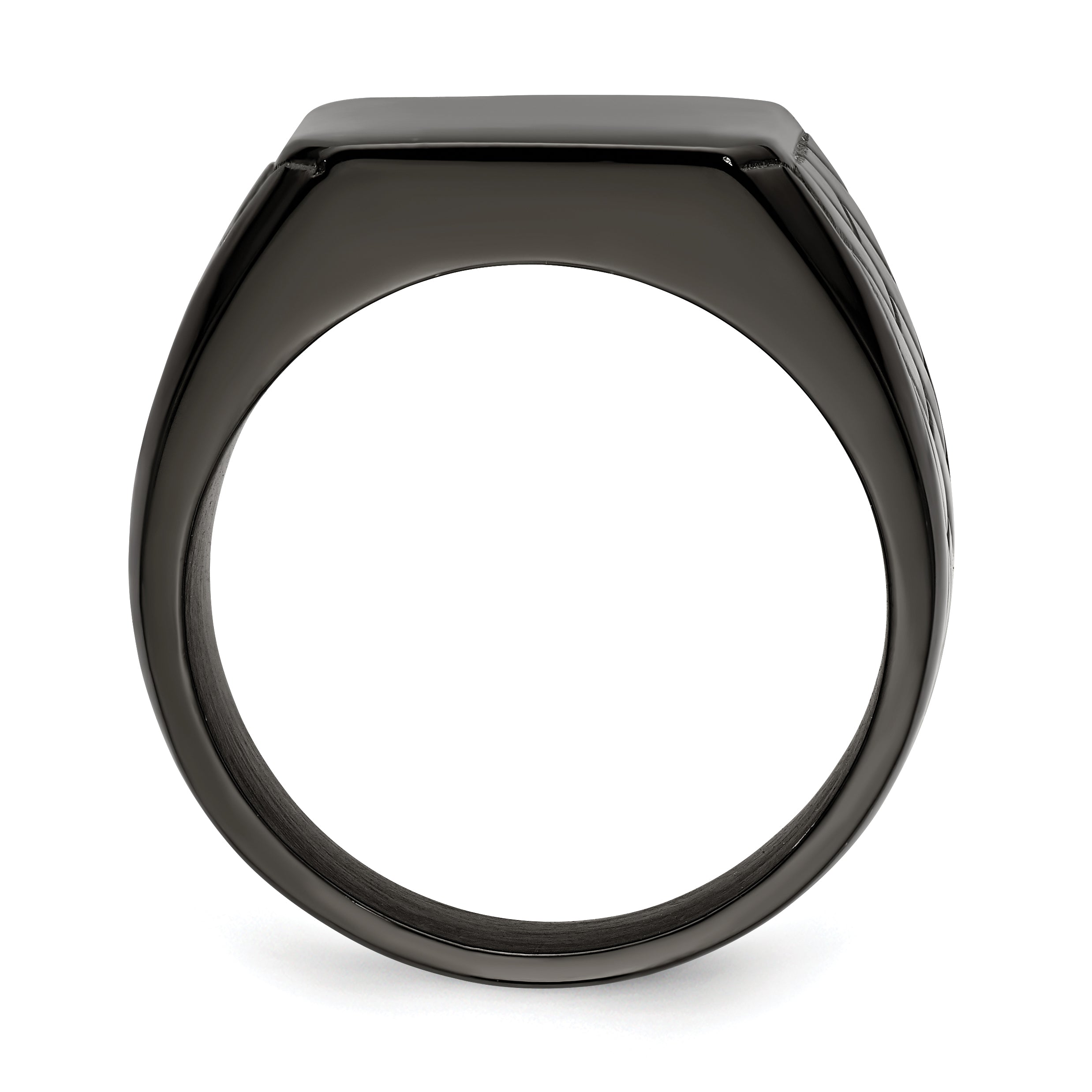 Stainless Steel Polished Black IP-plated Brick Design Signet Ring