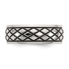 Stainless Steel Antiqued and Polished Checkered Pattern 8mm Band