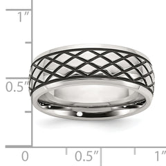 Stainless Steel Antiqued and Polished Checkered Pattern 8mm Band