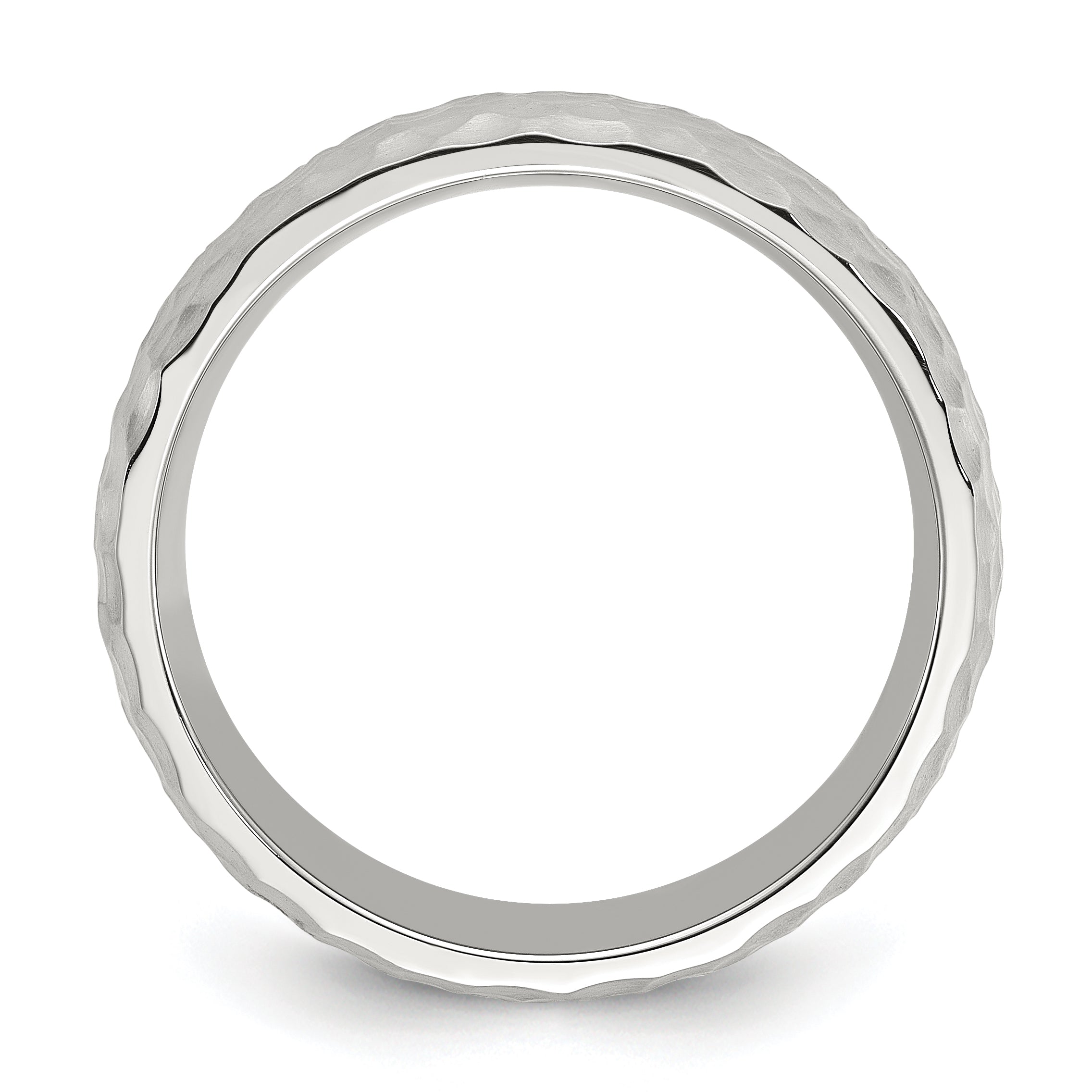 Stainless Steel Brushed and Polished Hammered 7.5mm Band