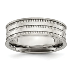 Stainless Steel Polished and Beaded 7mm Band