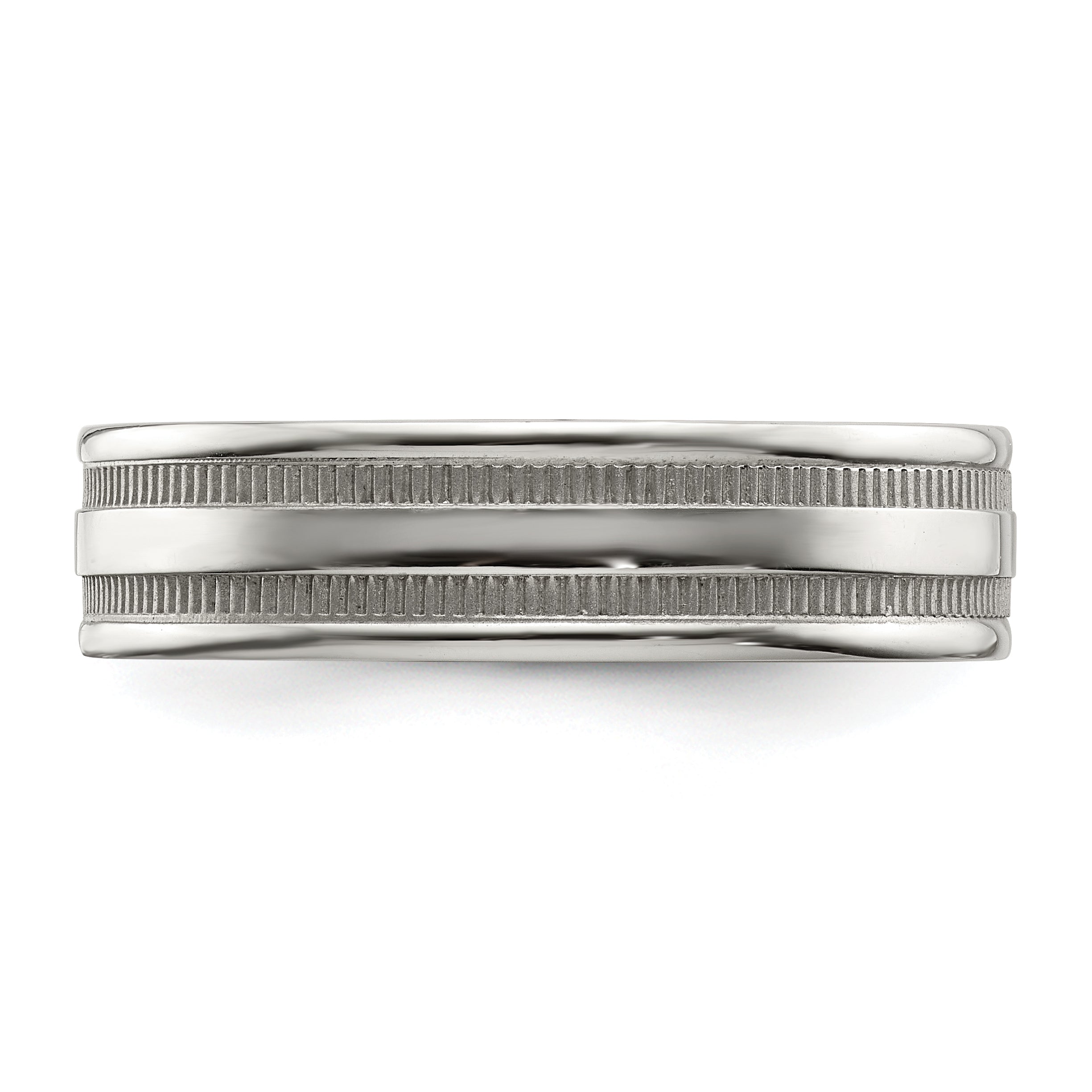 Stainless Steel Polished 6mm Grooved and Beaded Band