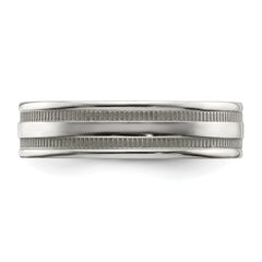 Stainless Steel Polished 6mm Grooved and Beaded Band