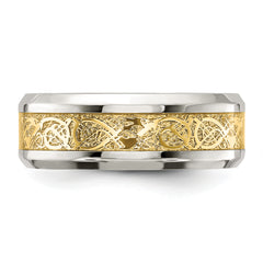 Stainless Steel Polished with Yellow IP-plated Inlay Design 8mm Band