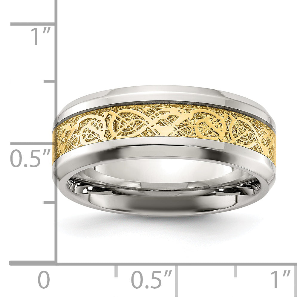 Stainless Steel Polished with Yellow IP-plated Inlay Design 8mm Band