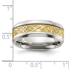 Stainless Steel Polished with Yellow IP-plated Inlay Design 8mm Band