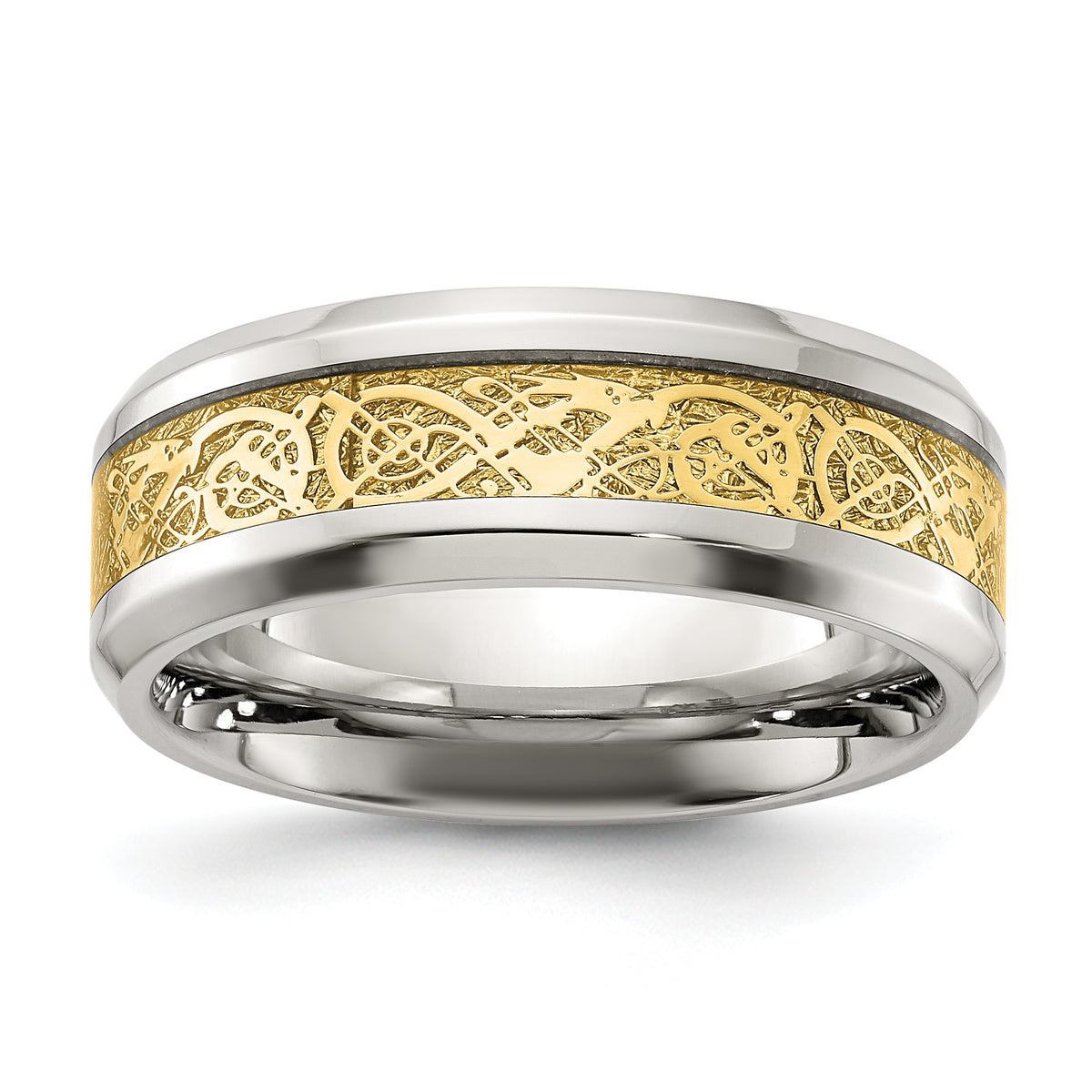 Stainless Steel Polished with Yellow IP-plated Inlay Design 8mm Band