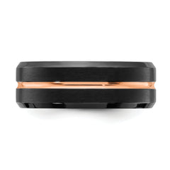 Stainless Steel Brushed and Polished Black and Rose IP-plated 8mm Band