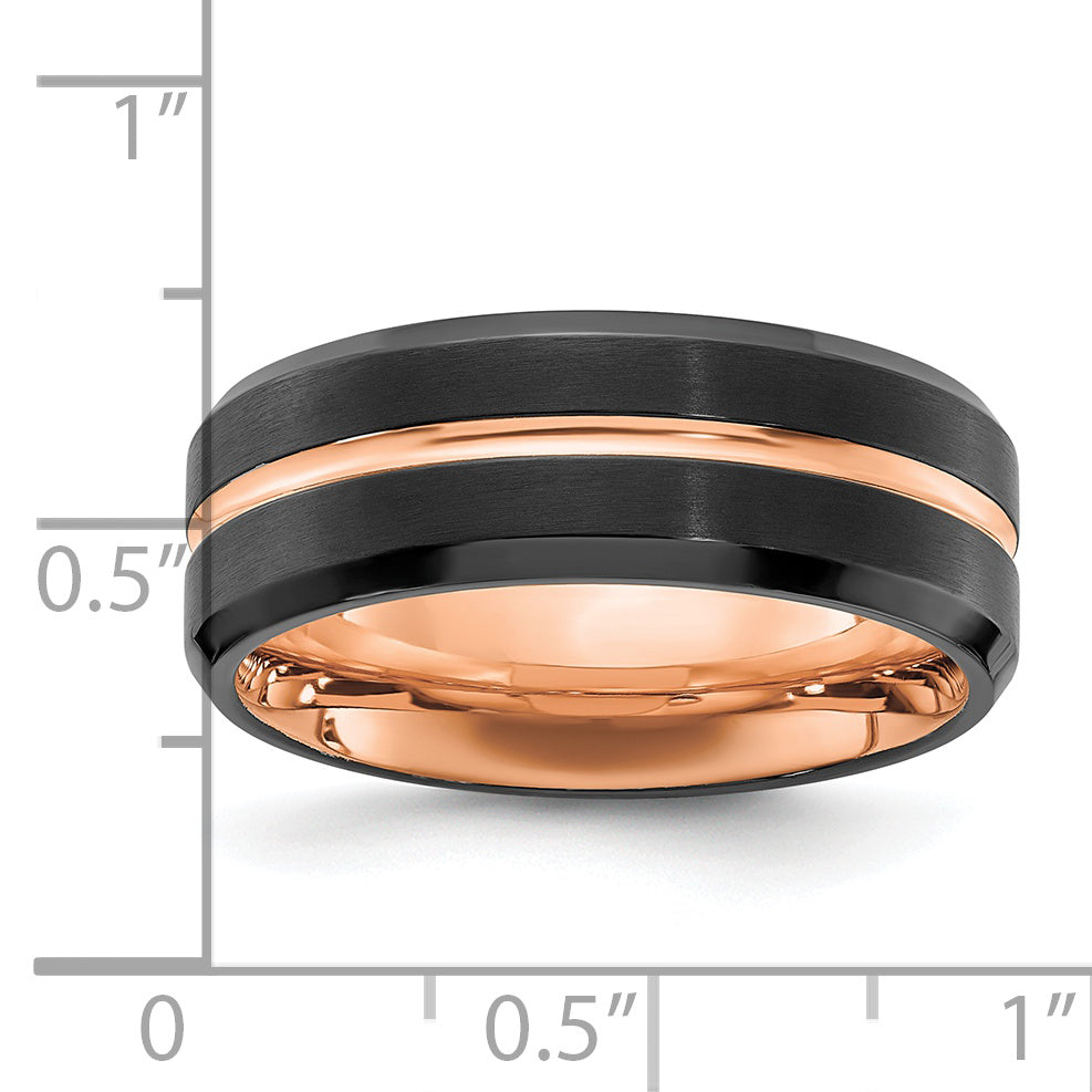 Stainless Steel Brushed and Polished Black and Rose IP-plated 8mm Band