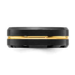 Stainless Steel Brushed and Polished Black and Yellow IP-plated 8mm Band