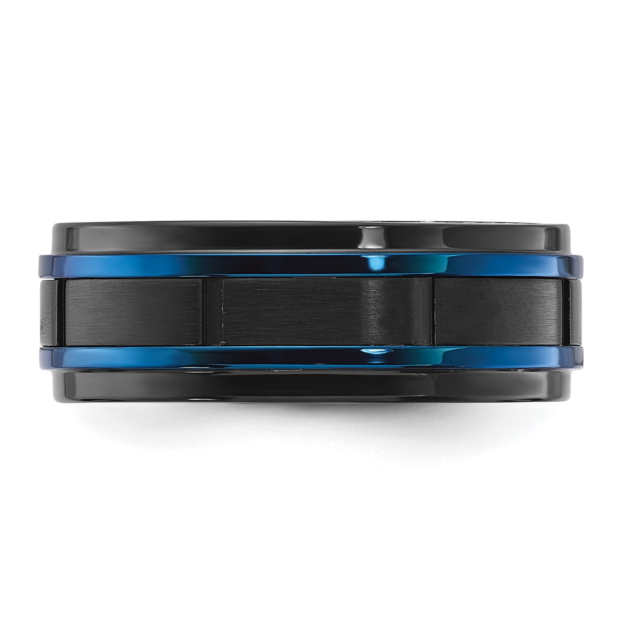 Stainless Steel Polished with Brushed Center Black and Blue IP-plated 8mm Band