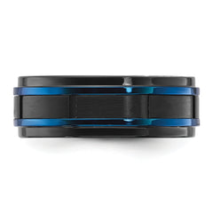 Stainless Steel Polished with Brushed Center Black and Blue IP-plated 8mm Band