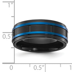 Stainless Steel Polished with Brushed Center Black and Blue IP-plated 8mm Band