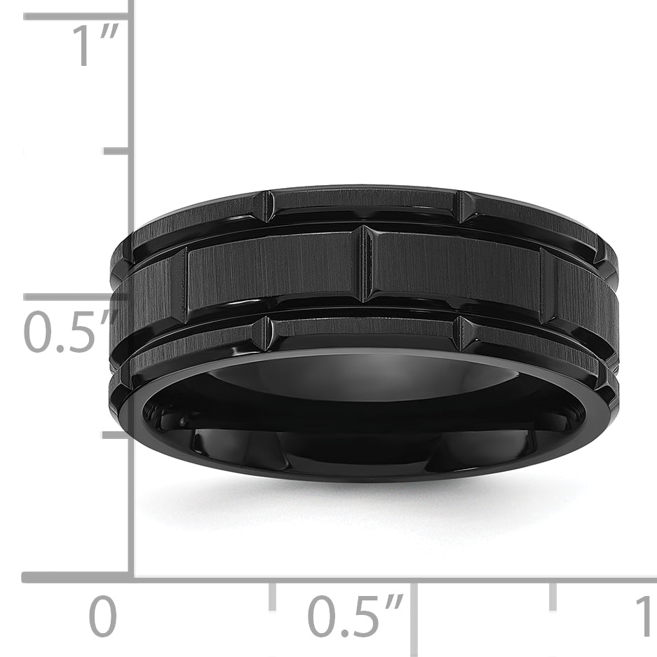 Stainless Steel Brushed and Polished Black IP-plated 8mm Band