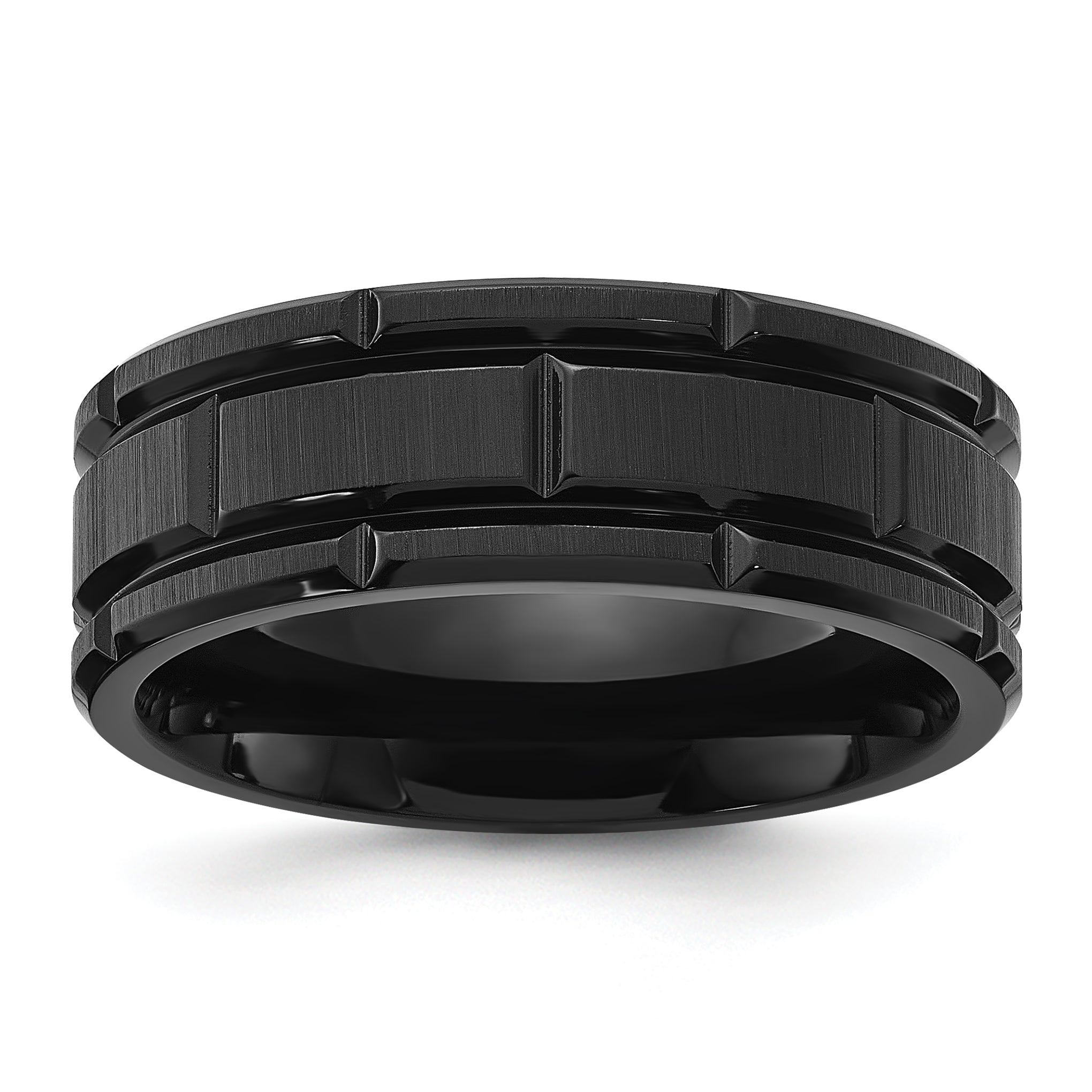 Stainless Steel Brushed and Polished Black IP-plated 8mm Band