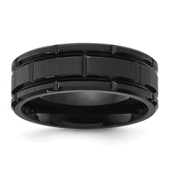 Stainless Steel Brushed and Polished Black IP-plated 8mm Band