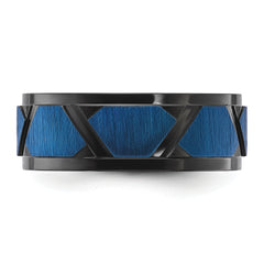 Stainless Steel Brushed and Polished Black and Blue IP-plated 8mm Band