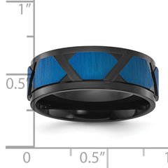 Stainless Steel Brushed and Polished Black and Blue IP-plated 8mm Band