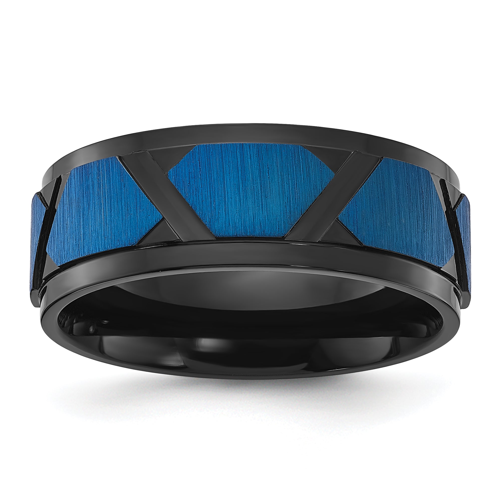 Stainless Steel Brushed and Polished Black and Blue IP-plated 8mm Band