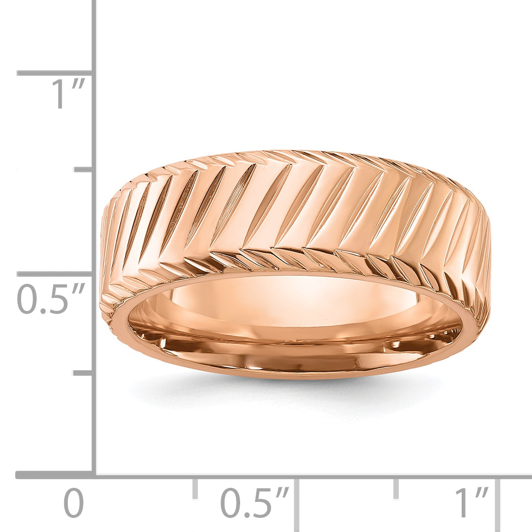 Stainless Steel Polished Rose IP-plated Grooved 8mm Band