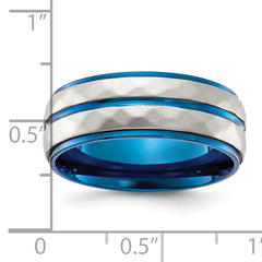 Stainless Steel Polished and Sand-blasted Faceted Blue IP-plated 8mm Band