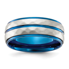 Stainless Steel Polished and Sand-blasted Faceted Blue IP-plated 8mm Band