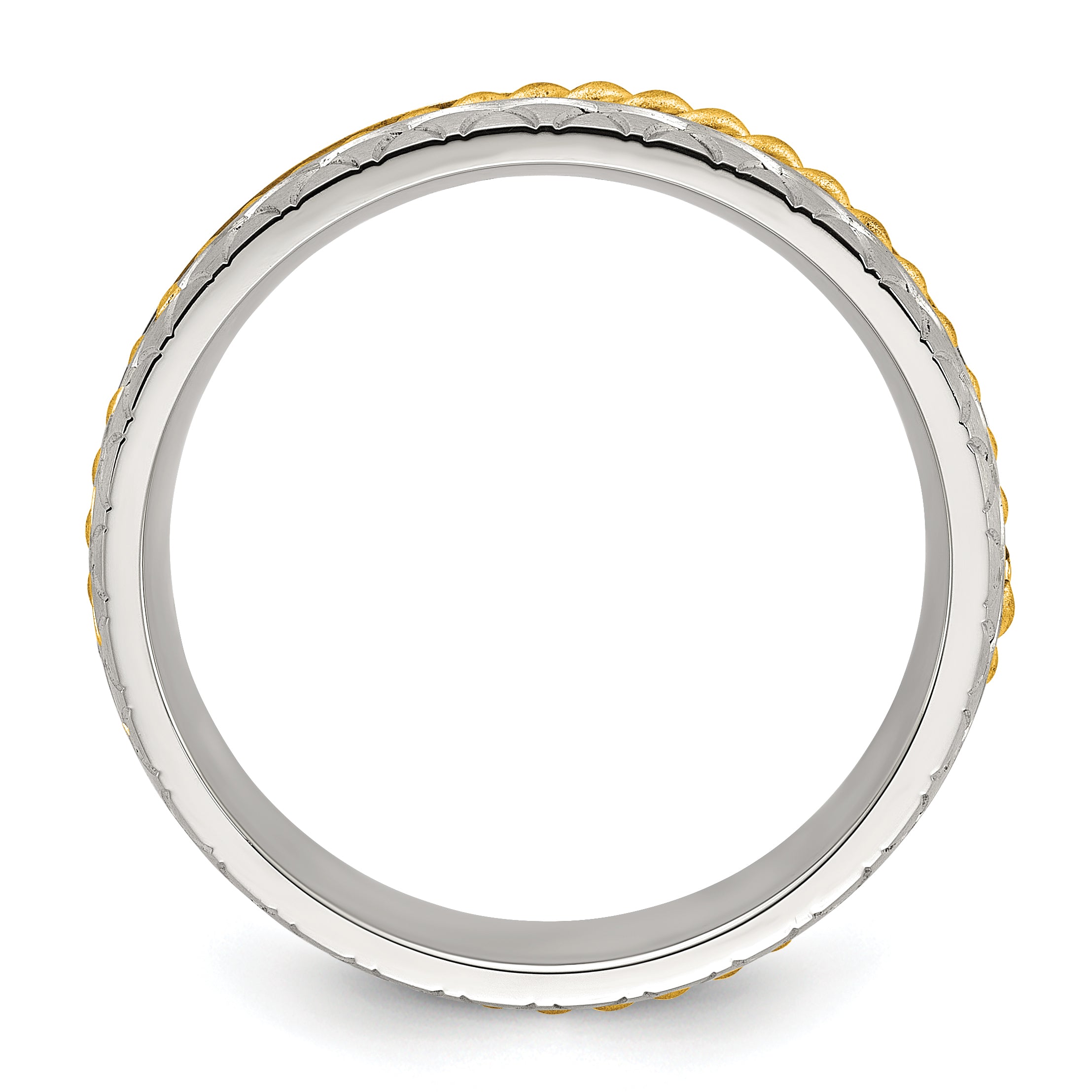 Stainless Steel Brushed, Polished and Textured Yellow IP-plated Center 6mm Band